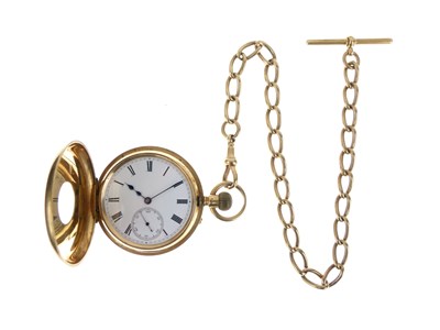 Lot 52 - Late Victorian 18ct gold half hunter-cased pocket watch with Albert