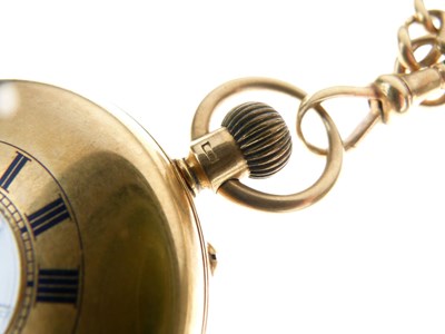 Lot 52 - Late Victorian 18ct gold half hunter-cased pocket watch with Albert