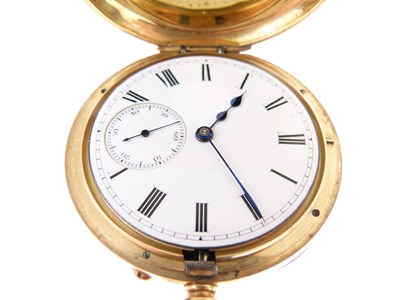 Lot 52 - Late Victorian 18ct gold half hunter-cased pocket watch with Albert