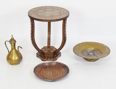 Lot 436 - Middle Eastern inlaid table and dish