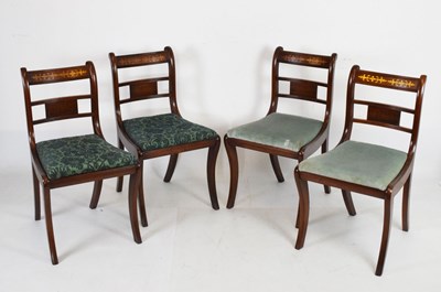 Lot 438 - Set of four mahogany and brass inlaid chairs