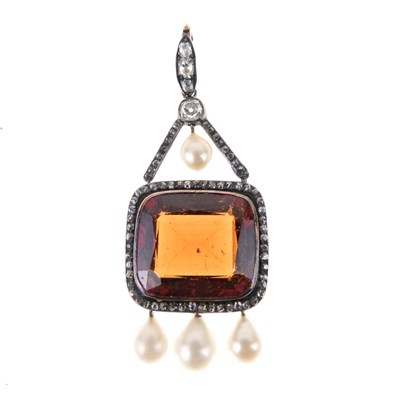 Lot 19 - Victorian Madeira citrine, diamond and pearl pendant