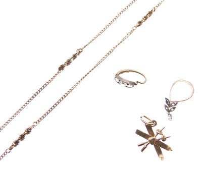 Lot 45 - 9ct gold fancy-link chain, charm, diamond set clip