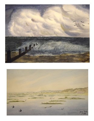 Lot 557 - Watercolours - two landscapes with birds