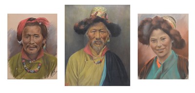 Lot 390 - Early to mid 20th Century oil on canvas - Tibetan gentleman and other pair