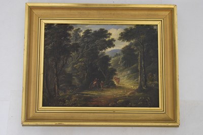 Lot 401 - Oil on board - Figures on a country track