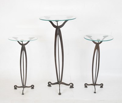 Lot 432 - Trio of three glass topped occasional tables
