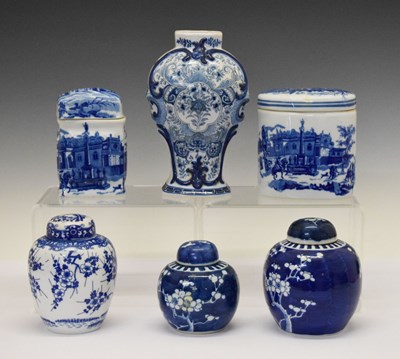 Lot 323 - Two Chinese ginger jars with prunus decoration and Delft vase and other ceramics