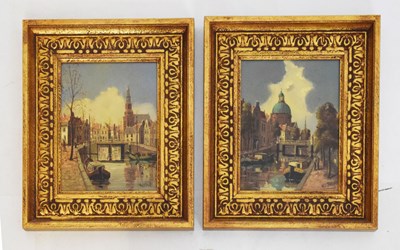 Lot 395 - W. Didier - Pair of oils on board - Dutch canal/ town scenes