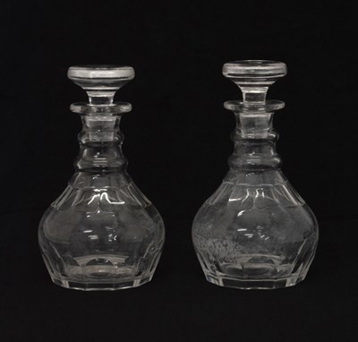 Lot 308 - Pair of cut glass ring neck decanters