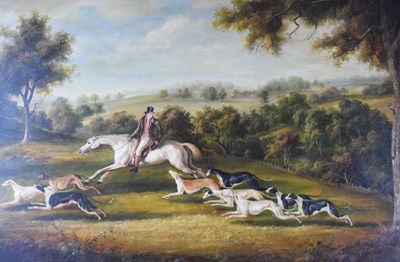 Lot 365 - Reproduction oil on canvas - Greyhound coursing