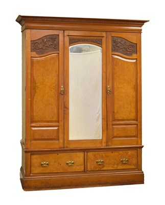 Lot 476 - Edwardian mirror door double wardrobe
