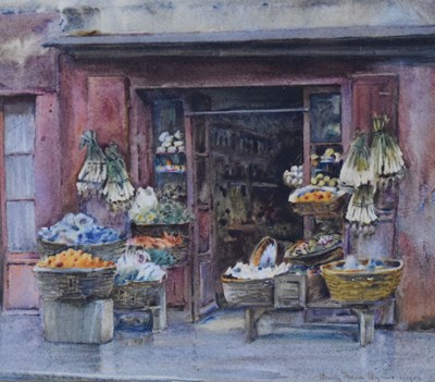 Lot 370 - Continental watercolour - Shop front