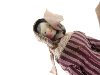Lot 260 - Wooden peg doll, cloth doll, and coffin doll