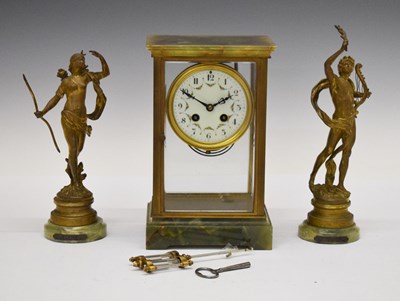 Lot 356 - Early 20th Century French green onyx four-glass mantel clock