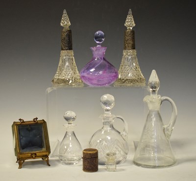 Lot 315 - Pair of silver mounted scent bottles together with a quantity of glass perfume bottles, decanters