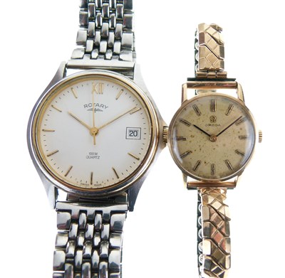 Lot 58 - Omega - Lady’s 9ct gold case back wristwatch and gentleman’s Rotary