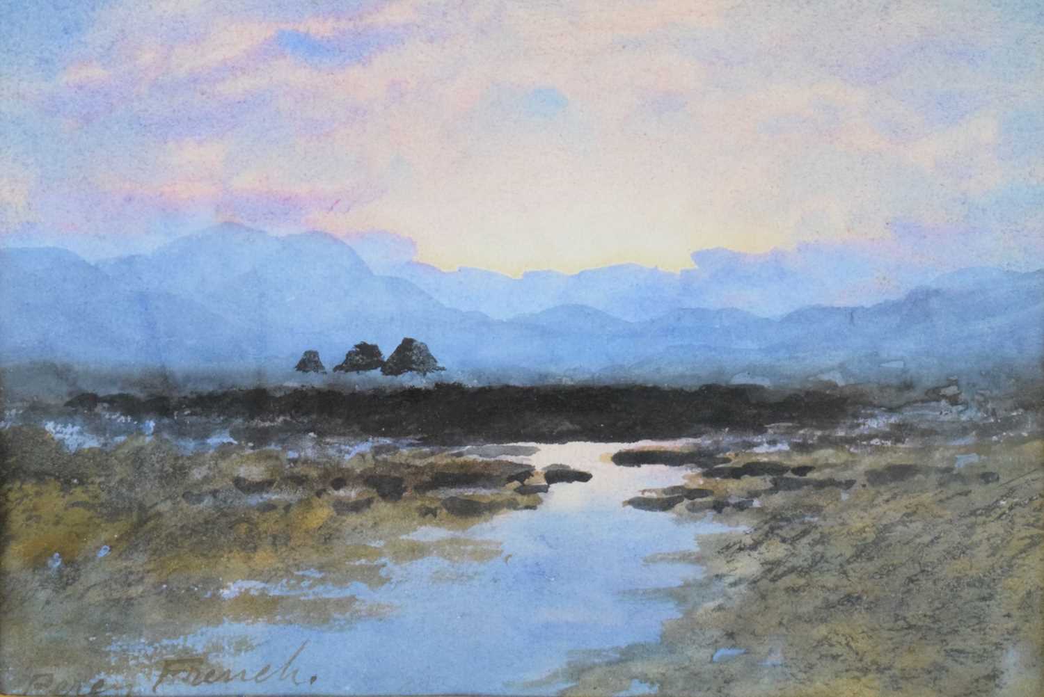 Lot 419 - William Percy French (1854-1920) - Watercolour - Irish landscape with peat workings