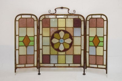 Lot 411 - Stained glass triptych fire screen