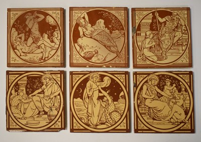 Lot 270 - Six Minton tiles decorated with John Moyr Smith designs
