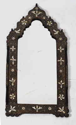 Lot 415 - Indian inlaid hardwood wall mirror