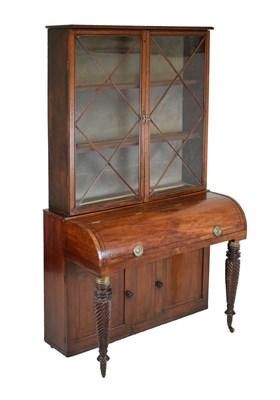 Lot 785 - Converted 19th Century mahogany and inlaid cylinder bureau with bookcase