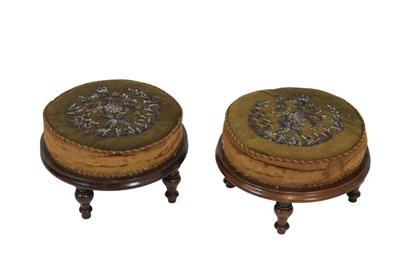 Lot 653 - Pair of beadwork-decorated footstools