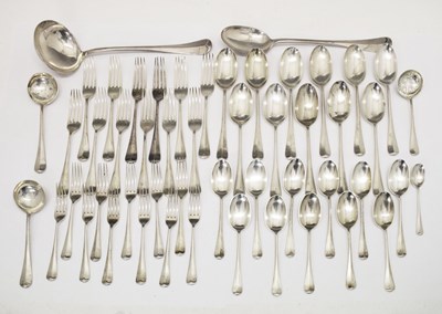 Lot 95 - Matched suite of George V silver Hanoverian rat-tail cutlery