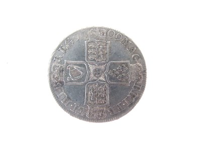 Lot 130 - Queen Anne half crown, three later half crowns, and a George II LIMA shilling