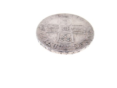 Lot 130 - Queen Anne half crown, three later half crowns, and a George II LIMA shilling
