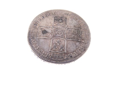 Lot 130 - Queen Anne half crown, three later half crowns, and a George II LIMA shilling