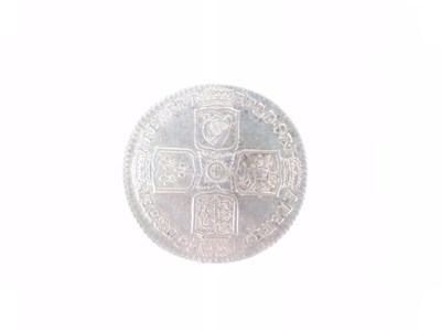 Lot 130 - Queen Anne half crown, three later half crowns, and a George II LIMA shilling