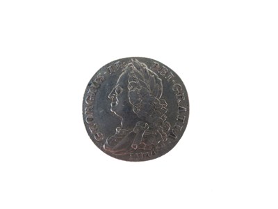 Lot 130 - Queen Anne half crown, three later half crowns, and a George II LIMA shilling