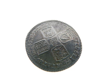 Lot 130 - Queen Anne half crown, three later half crowns, and a George II LIMA shilling