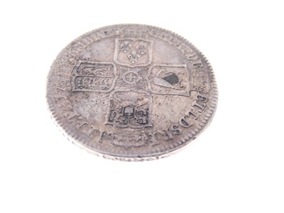 Lot 130 - Queen Anne half crown, three later half crowns, and a George II LIMA shilling