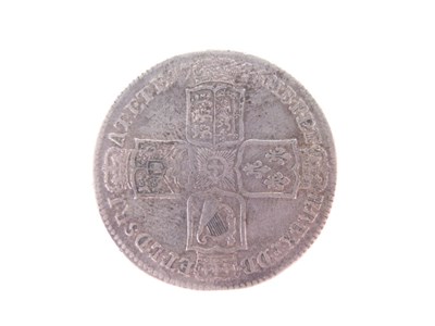 Lot 130 - Queen Anne half crown, three later half crowns, and a George II LIMA shilling