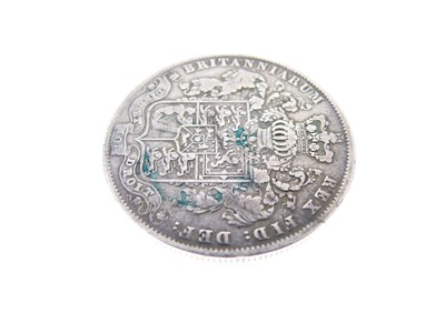 Lot 130 - Queen Anne half crown, three later half crowns, and a George II LIMA shilling