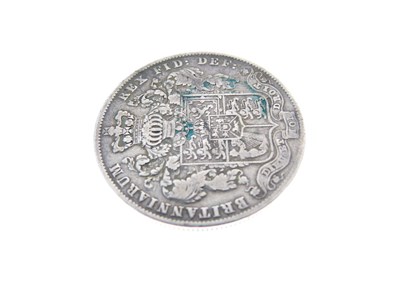 Lot 130 - Queen Anne half crown, three later half crowns, and a George II LIMA shilling