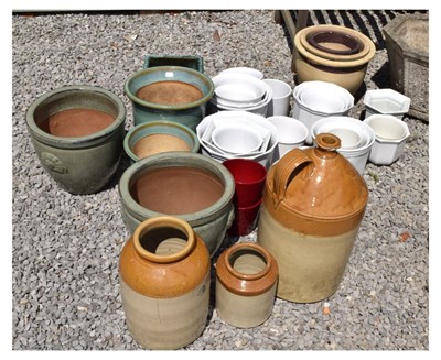 Lot 675 - Group of glazed garden pots
