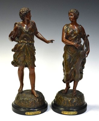 Lot 475 - Pair of late 19th Century French patinated spelter figures