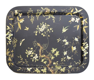 Lot 172 - Early Victorian black-lacquered papier mâché tray
