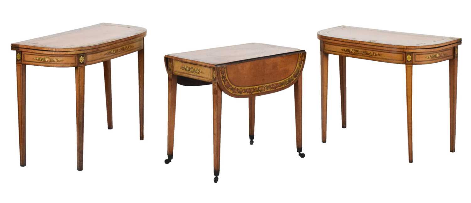 Lot 595 - Rare suite of three early 19th Century painted satinwood tables