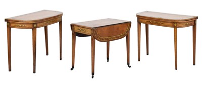 Lot 595 - Rare suite of three early 19th Century painted satinwood tables