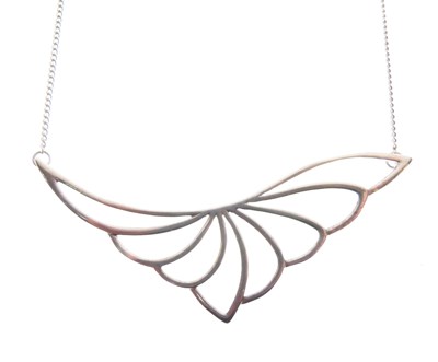 Lot 61 - Contemporary design silver pendant of open leaf/wing design