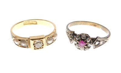 Lot 14 - Ruby and old-cut diamond cluster ring, stamped '18ct'