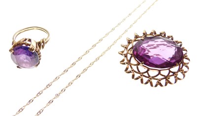 Lot 36 - Synthetic sapphire brooch and a similar ring