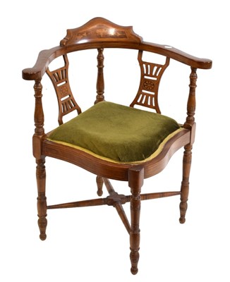 Lot 571 - Inlaid Edwardian corner chair