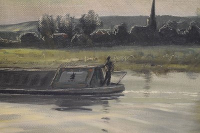 Lot 426 - Sir Peter Markham Scott  - Oil on canvas - ‘A Narrow Boat’