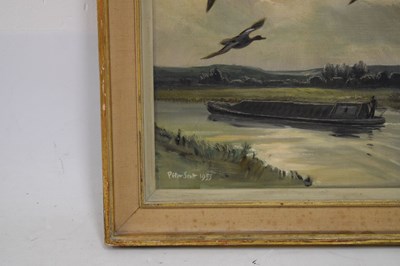 Lot 426 - Sir Peter Markham Scott  - Oil on canvas - ‘A Narrow Boat’