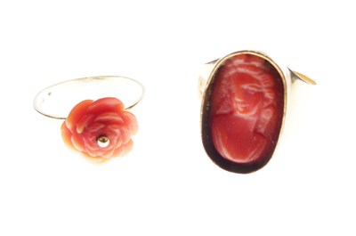 Lot 17 - Two 9ct gold and coral rings